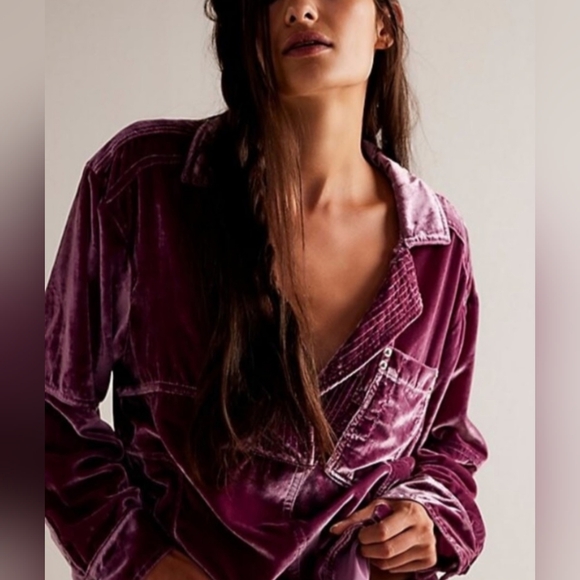 Free People Peyton Velvet Pullover In Purple Beechwood Size S - Picture 1 of 6